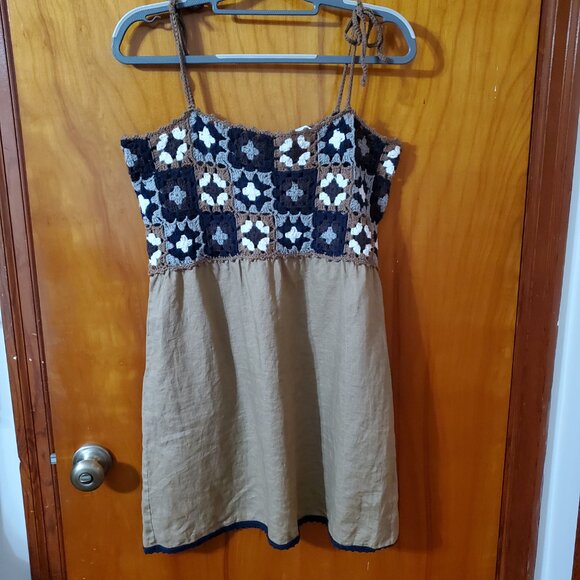 ZARA BLOGGERS’ FAVORITE MIXED CROCHET LINEN DRESS LARGE - Picture 3 of 15